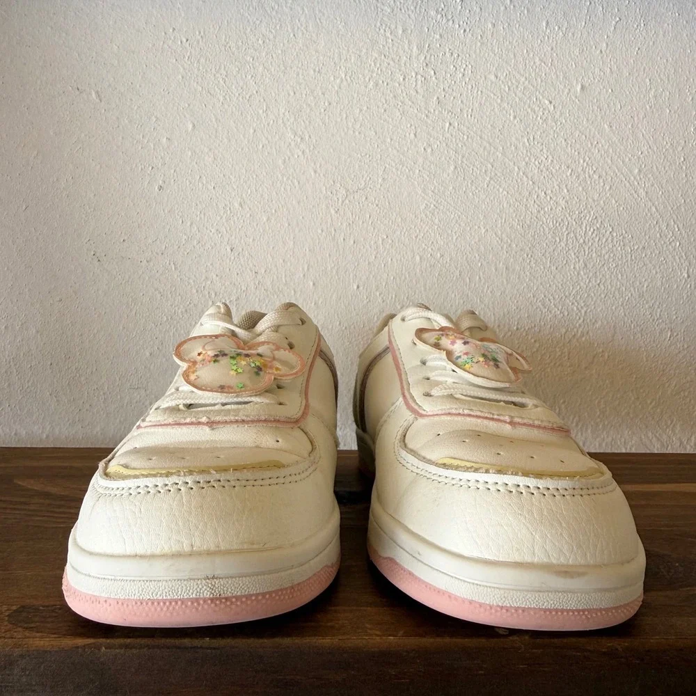 Disney Minnie Mouse White Pink Girls Sneakers Glitter Bow Shaker Size 2